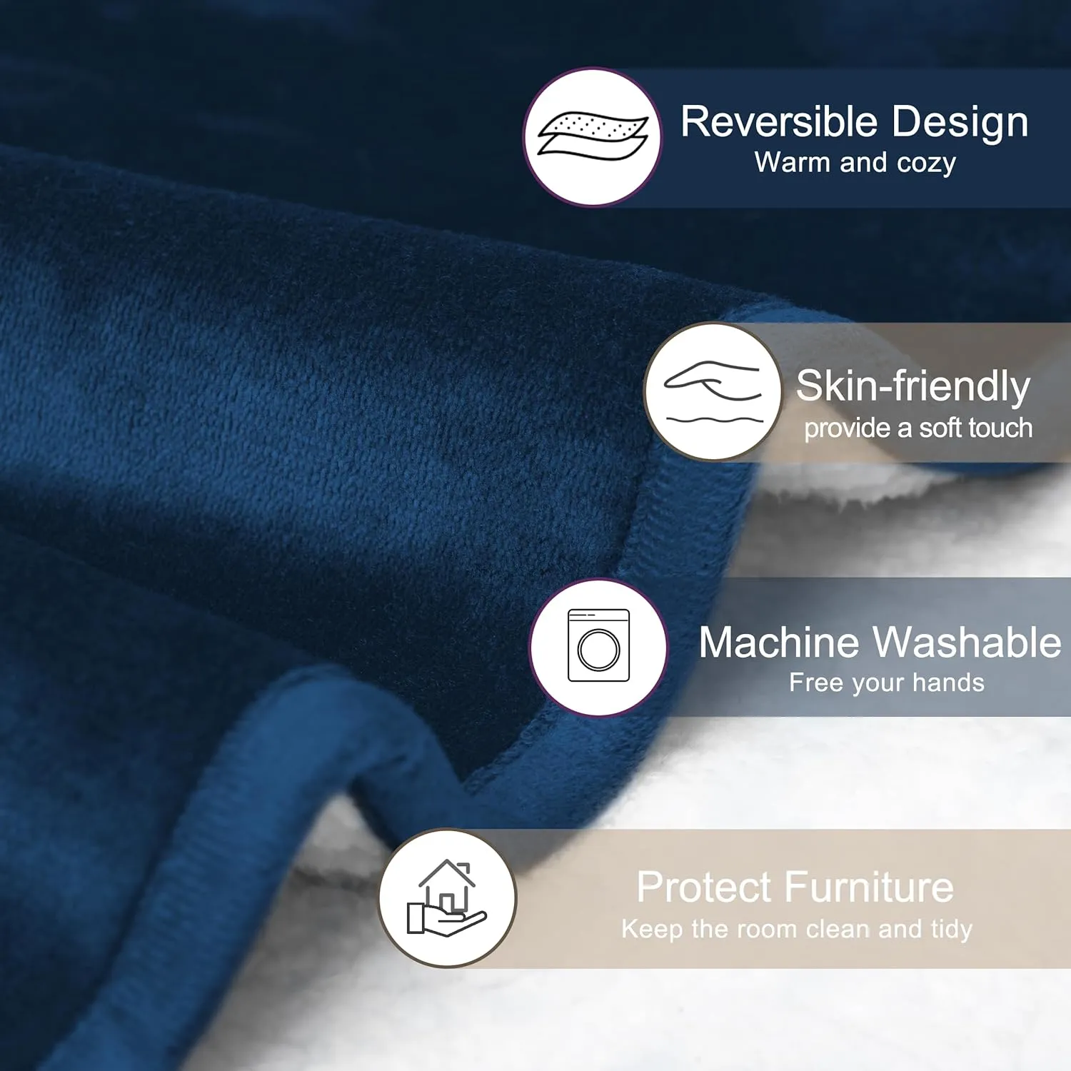 gogobunny Waterproof Bed Blanket, Reversible Sherpa Fleece Throw Blanket for Dog Puppy Cat, Furniture Cover Protects Bed Couch Sofa from Liquid Pee and Pet Fur (Navy Blue, 60x80 inches)