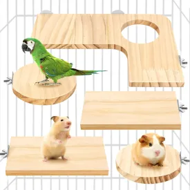 Hamster Cage Accessories, L Shaped Wooden Playing Platform and Round Hole, 5pcs Wood Cage Pedal Board for Chinchilla, Dwarf Hamster, Parrot, Rat Toys