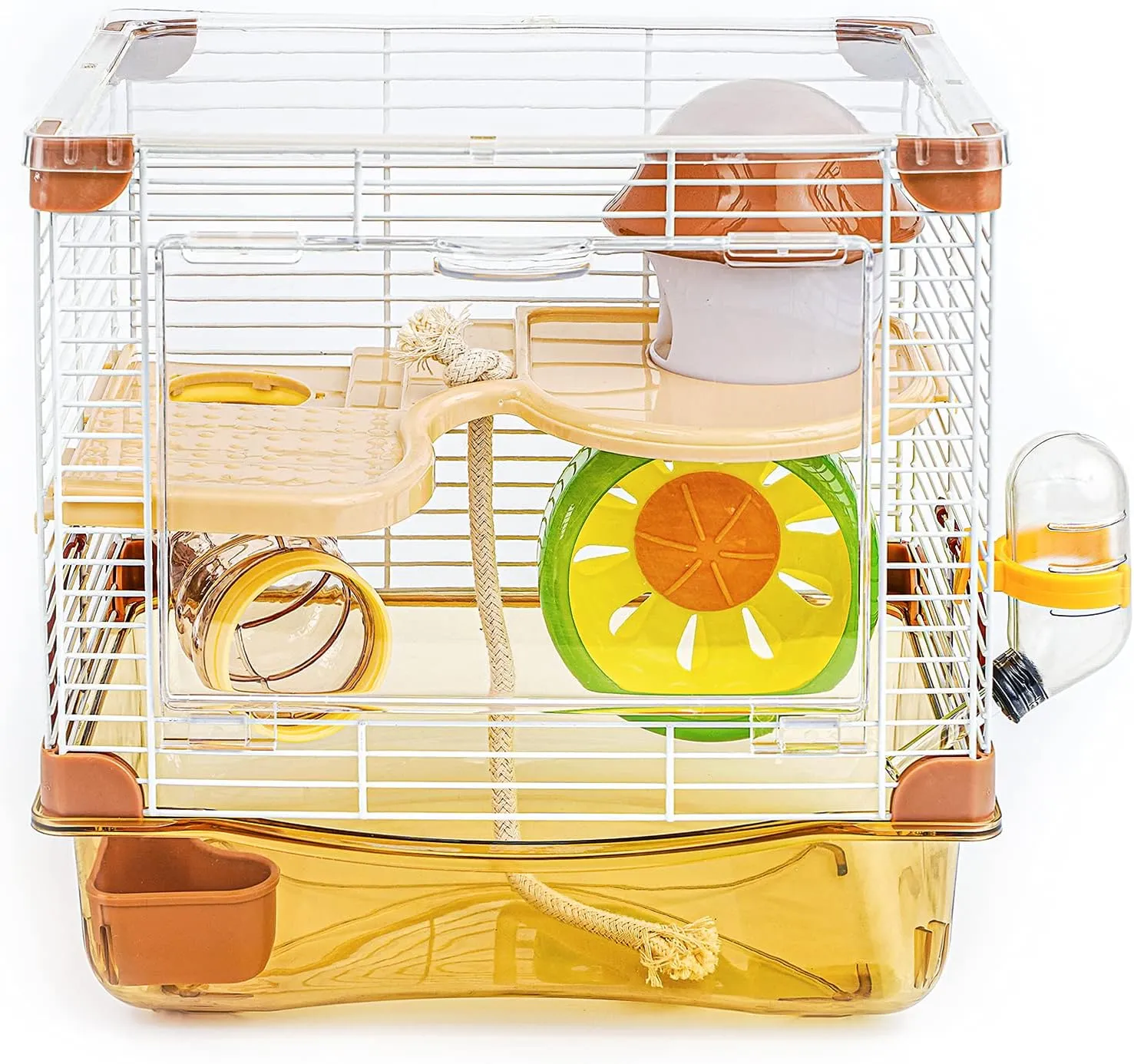 Hamster Cage Small Animal Cage 2 Layers Transparent Cage Size10.6"(W) X8.1(L) X10.6 (H) Suitable for Hamsters up to 3.5 inch in Length