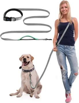 Hands Free Dog Leash, 8.8ft Multifunctional Crossbody Dog Long Belt, Adjustable Waist Belt for Running,Walking &,Hiking etc.(GreyGreen 5-8.8ft).