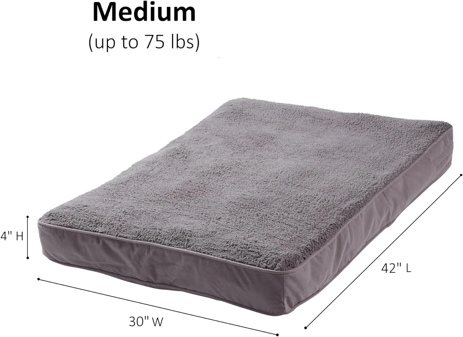 Happy Hounds Daisy Deluxe Supportive Sherpa Dog Bed, Medium (42 x 30 in.), Pewter