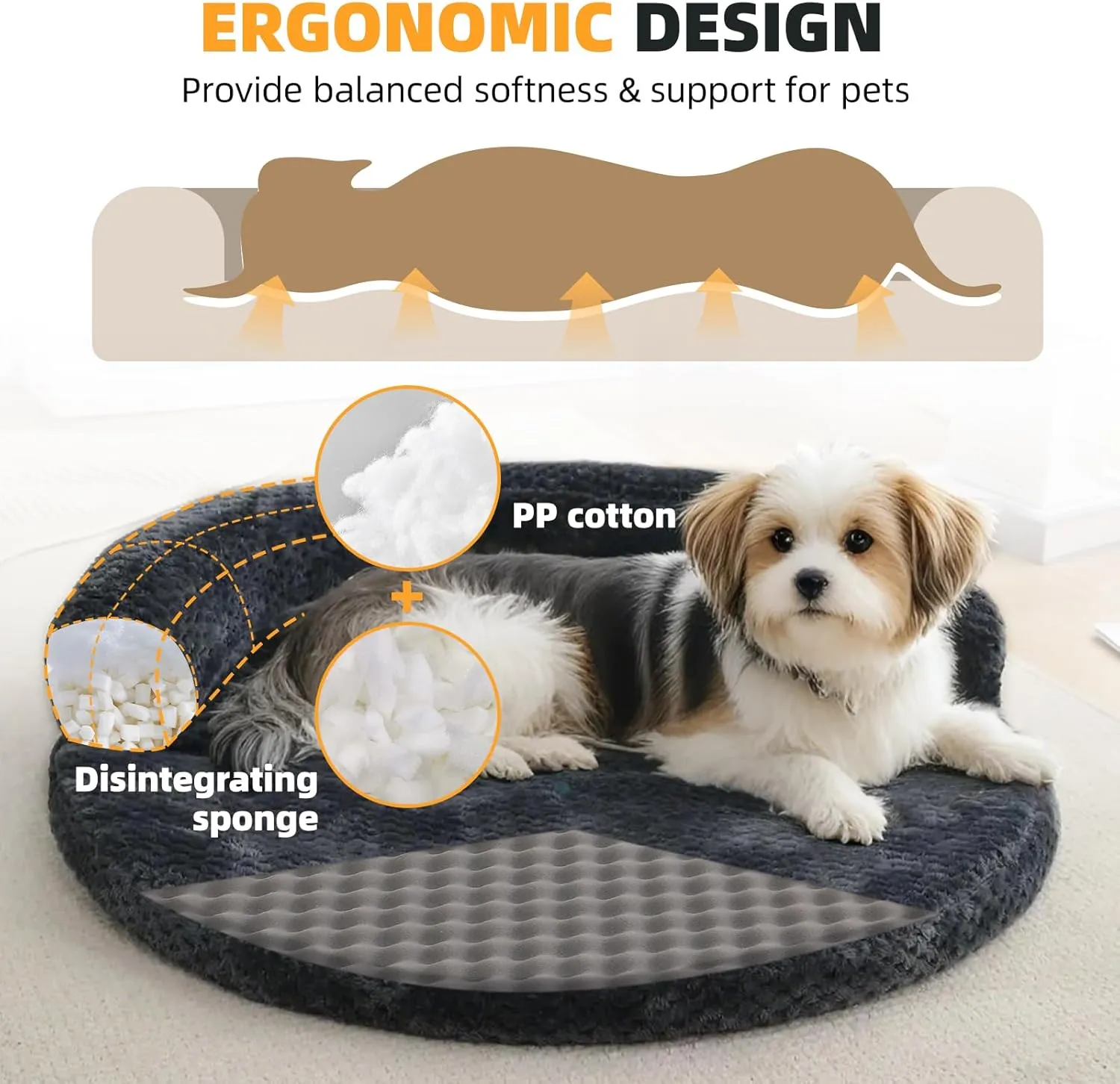 huraty Cat Bed for Indoor Cats, Washable Dog Sofa Bed Bolster Pet Bed Mat, Egg Crate Memory Foam Removable Cover, 19.6 x 3.9 x 1.5 Inch, Charcoal