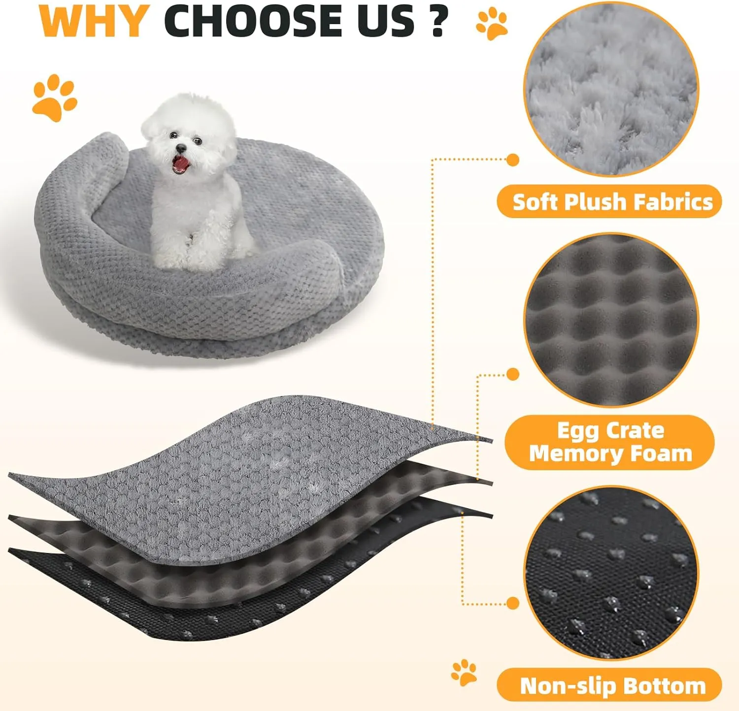 huraty Cat Bed for Indoor Cats, Washable Dog Sofa Bed Bolster Pet Bed Mat, Egg Crate Memory Foam Removable Cover, 19.6 x 3.9 x 1.5 Inch, Charcoal