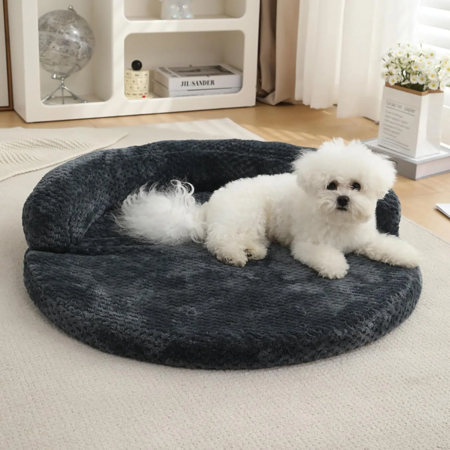 huraty Cat Bed for Indoor Cats, Washable Dog Sofa Bed Bolster Pet Bed Mat, Egg Crate Memory Foam Removable Cover, 19.6 x 3.9 x 1.5 Inch, Charcoal