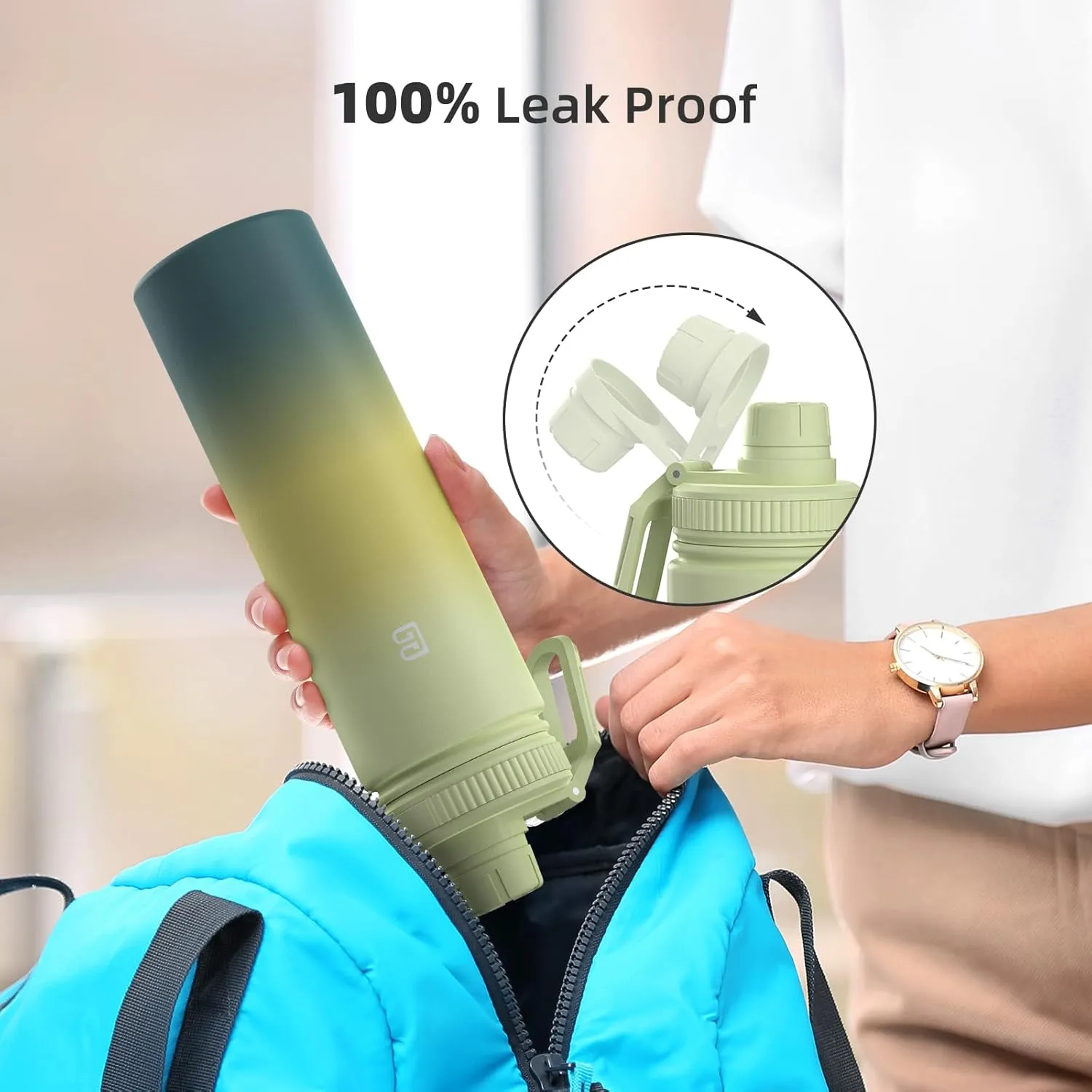Insulated Water Bottle with Spout Lid, Reusable Stainless Steel Water Bottles with Handle, Leak Proof Sports Water Flask for Gym, Travel, Bike, Camping 22oz