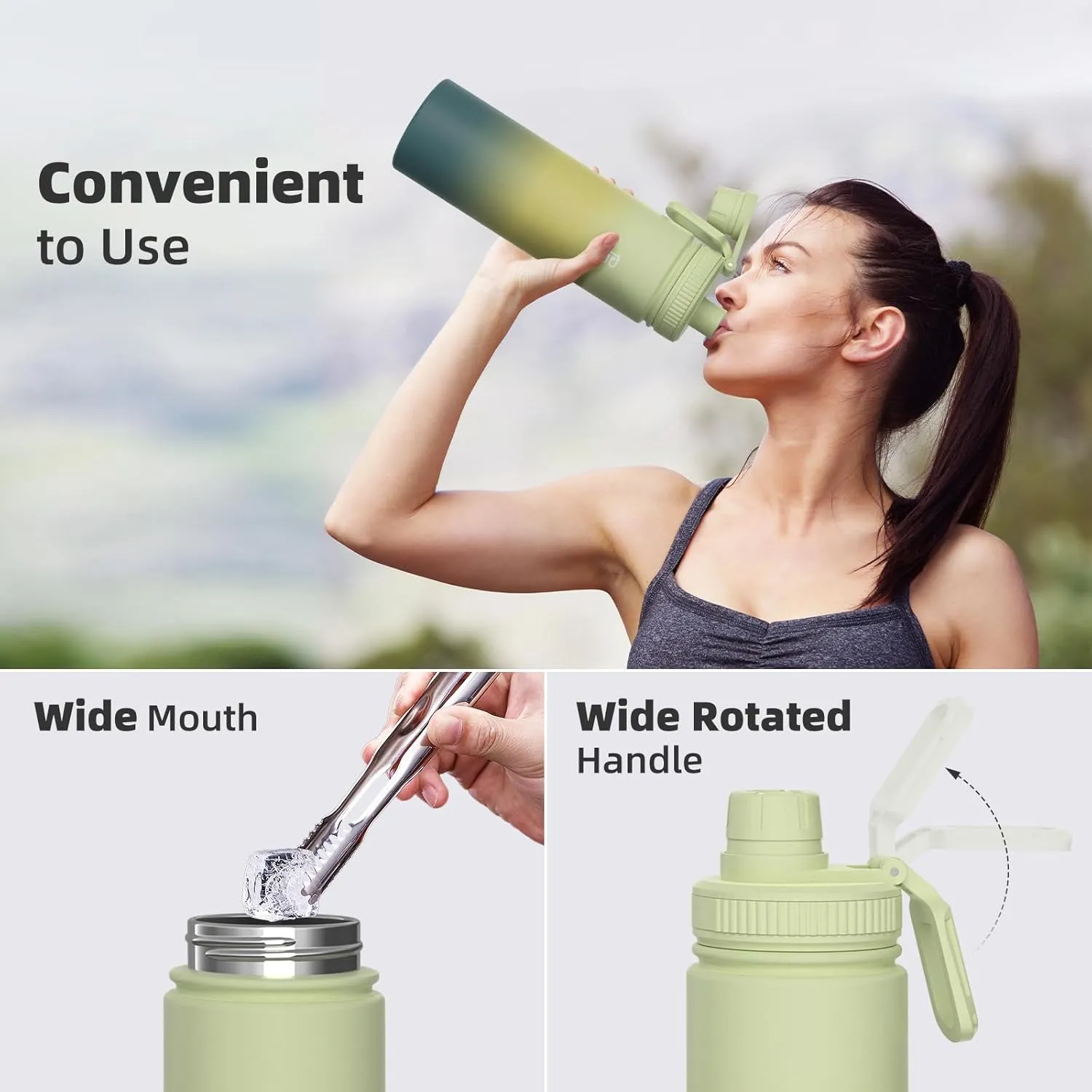 Insulated Water Bottle with Spout Lid, Reusable Stainless Steel Water Bottles with Handle, Leak Proof Sports Water Flask for Gym, Travel, Bike, Camping 22oz