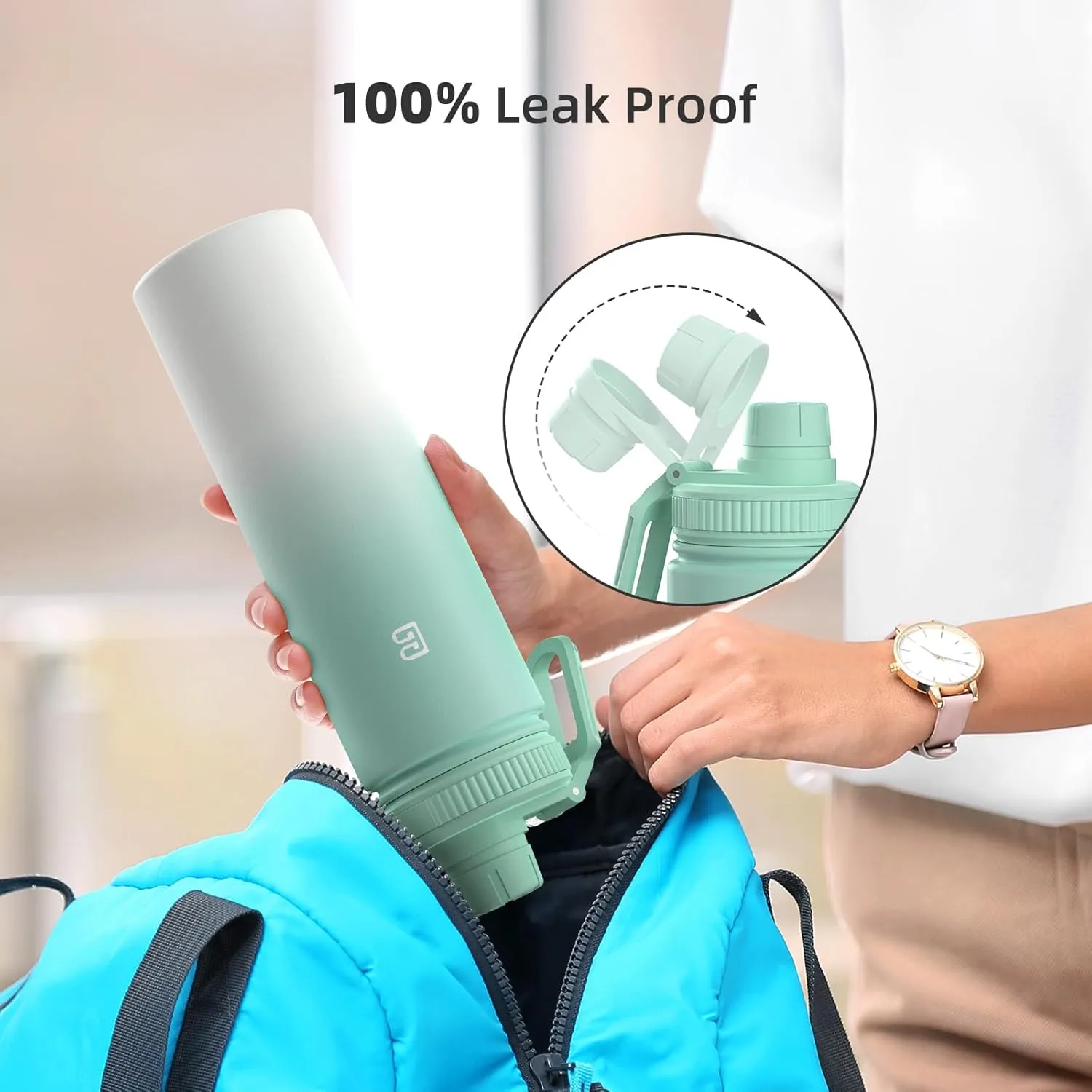 Insulated Water Bottle with Spout Lid, Reusable Stainless Steel Water Bottles with Handle, Leak Proof Sports Water Flask for Gym, Travel, Bike, Camping 22oz