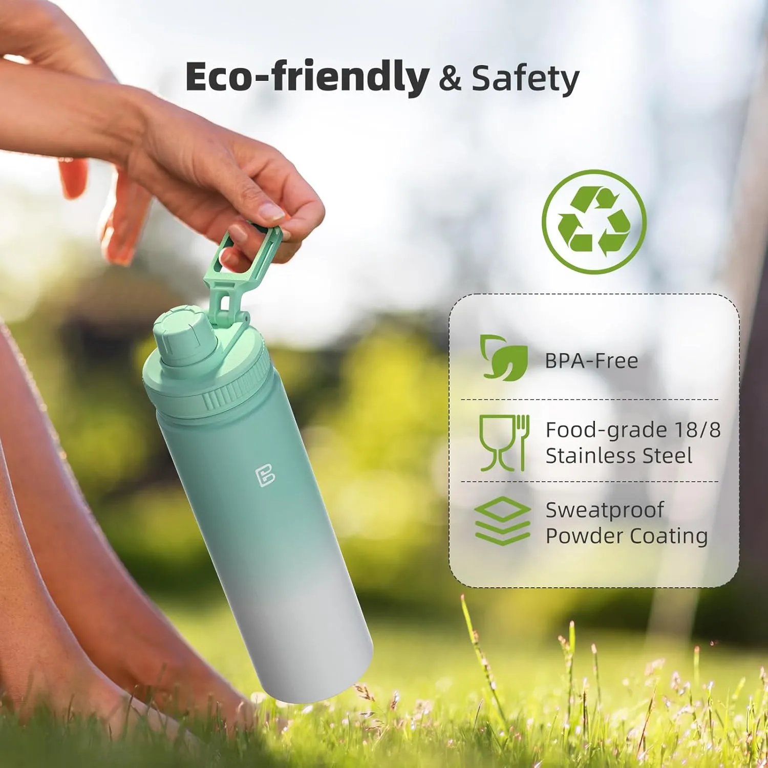 Insulated Water Bottle with Spout Lid, Reusable Stainless Steel Water Bottles with Handle, Leak Proof Sports Water Flask for Gym, Travel, Bike, Camping 22oz