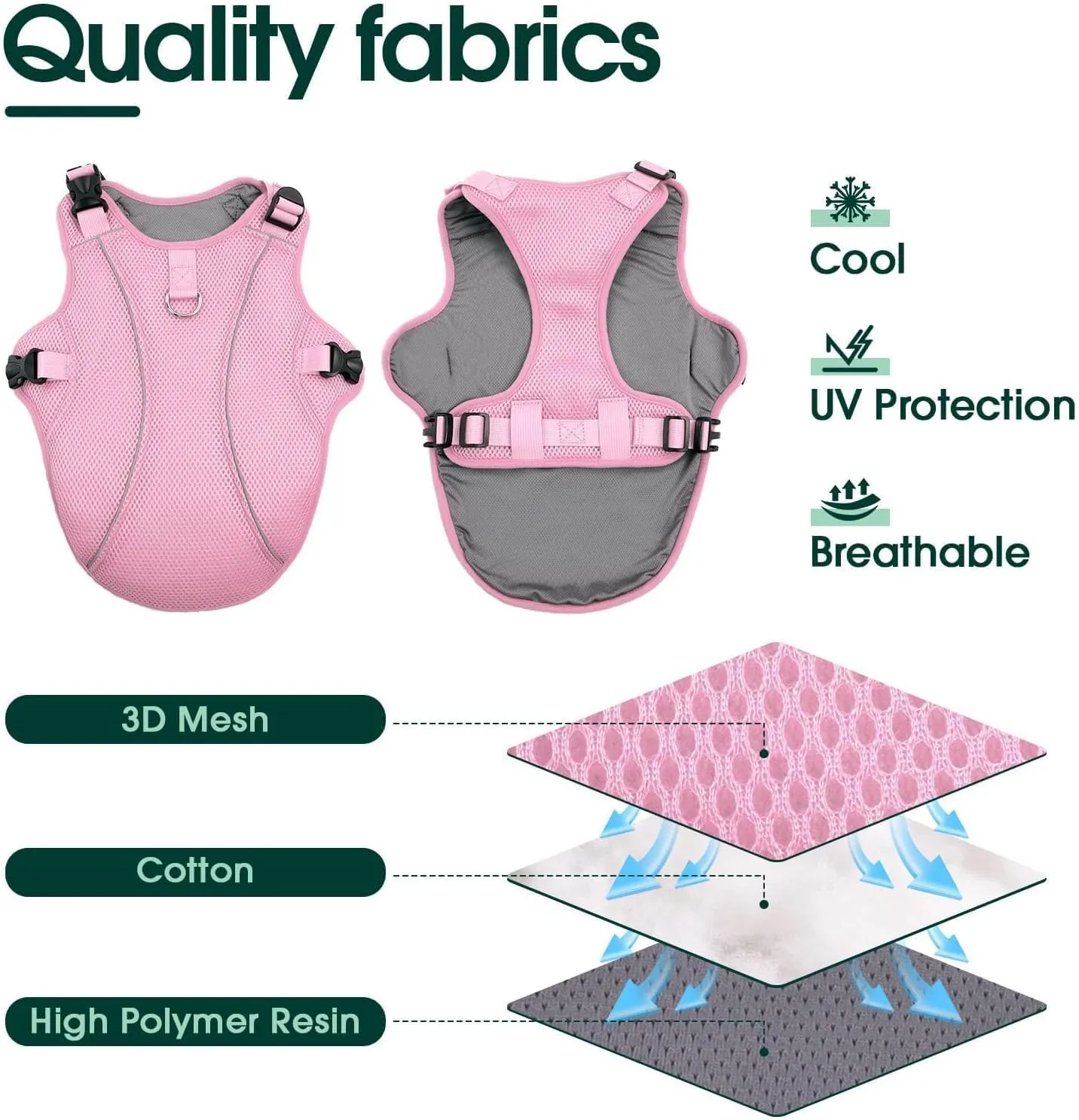 Kuoser Cooling Vest for Large Dogs, Doggie Lightweight Cooler Jacket Breathable Shirts Reflective Pet Cooling Harness for Beach, Hiking, Walking Pink XXL