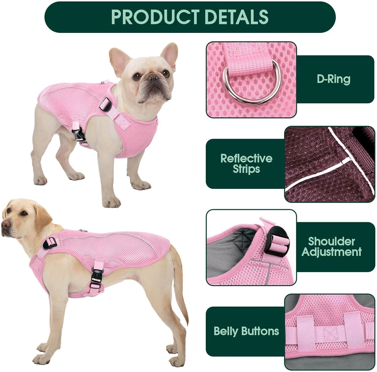 Kuoser Cooling Vest for Large Dogs, Doggie Lightweight Cooler Jacket Breathable Shirts Reflective Pet Cooling Harness for Beach, Hiking, Walking Pink XXL
