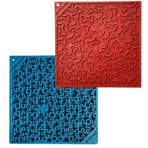 Large Blue Jigsaw & Large Red Bones eMat Lick Mat Bundle