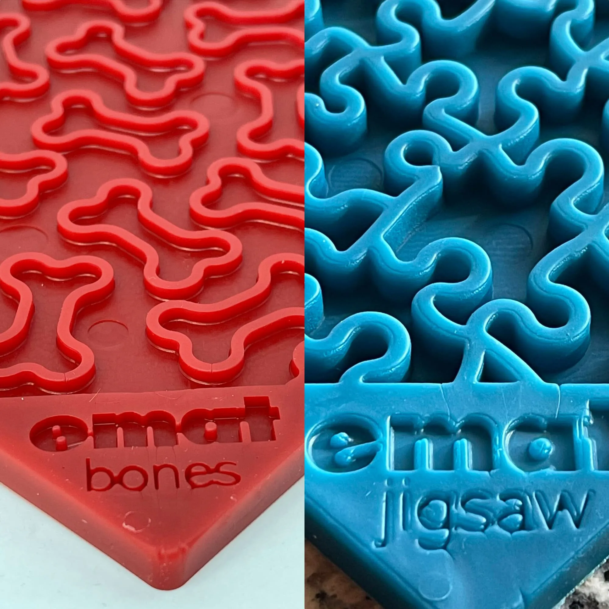 Large Blue Jigsaw & Large Red Bones eMat Lick Mat Bundle