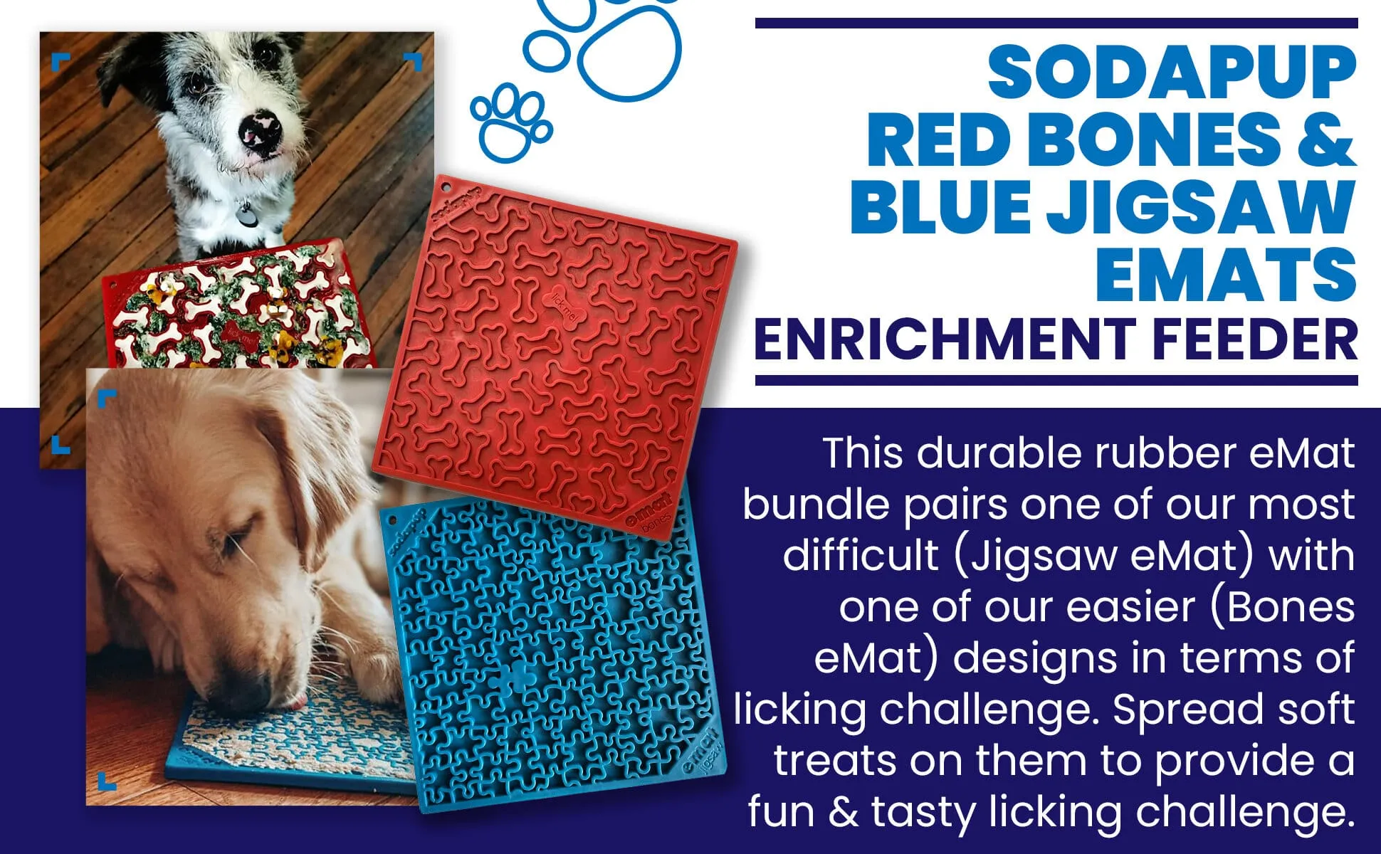 Large Blue Jigsaw & Large Red Bones eMat Lick Mat Bundle