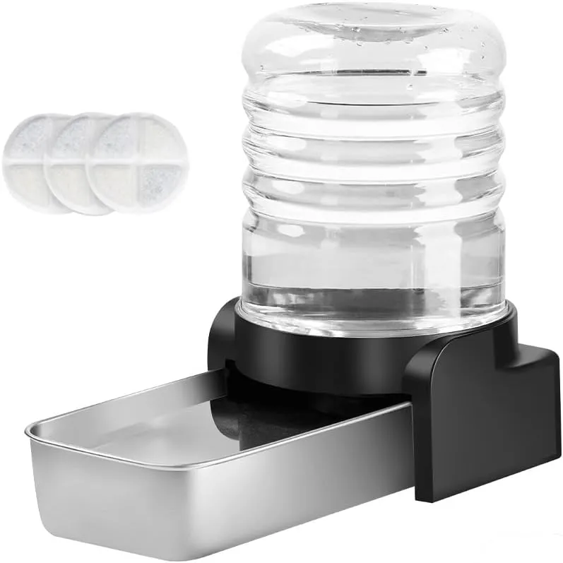 Marchul 1 Gallon Cat Water Dispenser, Automatic Gravity Dog Water Bowl Dispenser with 3 Filters, Stainless Steel Large Capacity Cat Waterer for Cats and Small Dogs (3 Filters)