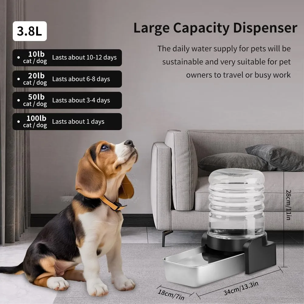 Marchul 1 Gallon Cat Water Dispenser, Automatic Gravity Dog Water Bowl Dispenser with 3 Filters, Stainless Steel Large Capacity Cat Waterer for Cats and Small Dogs (3 Filters)