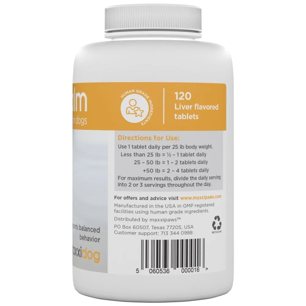 Maxxipaws MaxxiCalm Calming Supplement For Dogs 120 Tabs (Exp Aug 2024)