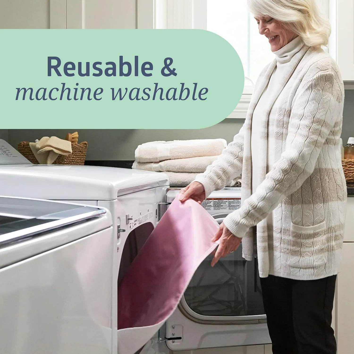 Medline Washable Bed Pads for Incontinence, Large 34 x 36 inch Reusable Underpads, 4 Pack, Pee Pads for Dogs, Adults, Kids and Baby, Pink Sofnit 300