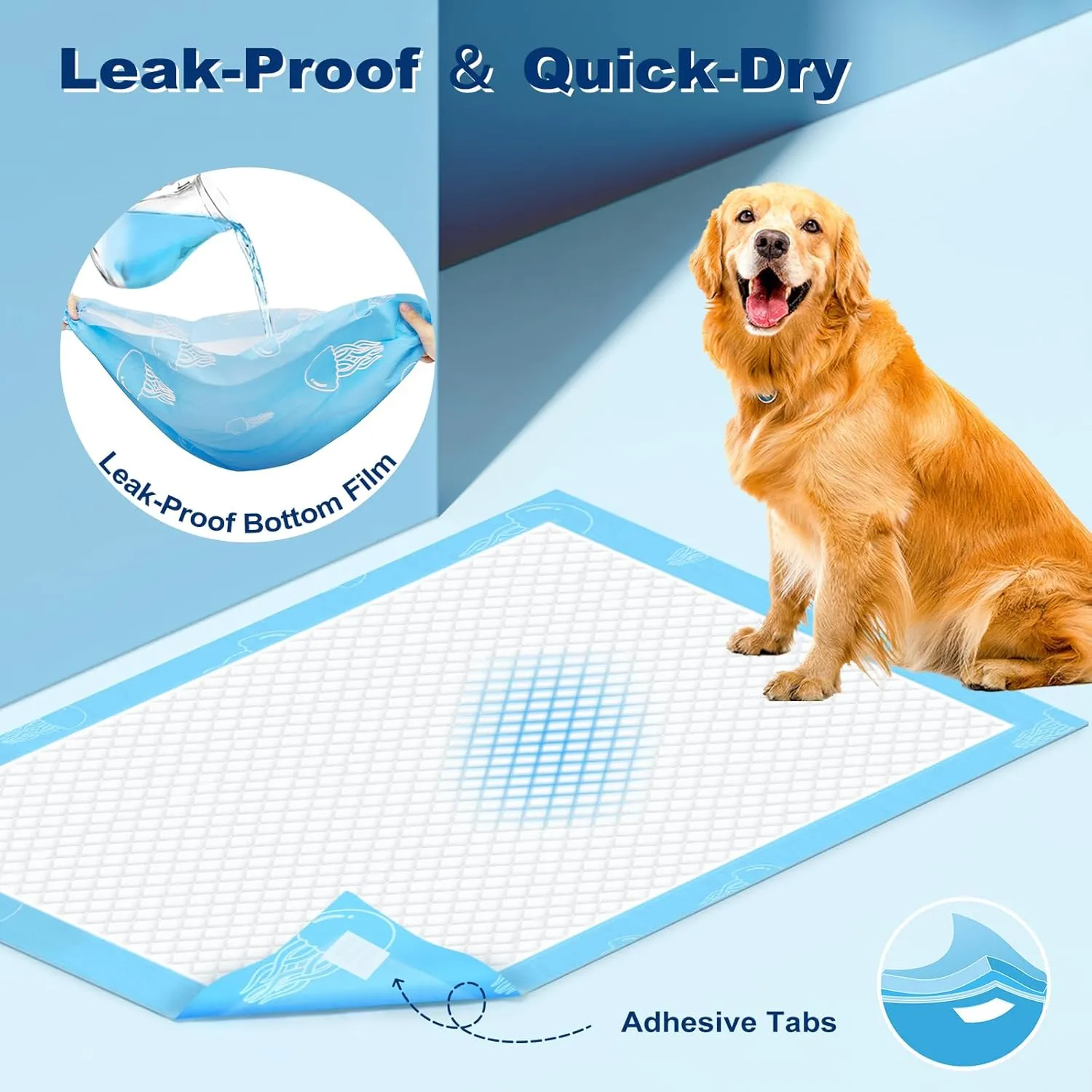 MIZOK 36x36in Dog Pee Pads Jumbo Disposable Dog Training Pads Super Absorbent Up to 11 Cups Marine Scented Odor-Control Dog Pads with Jellyfish Pattern, Quick Dry & Leak-Proof (30 Counts)