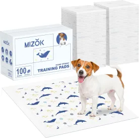 MIZOK Puppy Pads 22"x 22" Pee Pads for Dogs Small, Dog Pee Pads Cute Disposable with Adhesive Tabs, Puppy Training Pads with 6 Layers Leak-Proof Whale Prints (100 Counts)