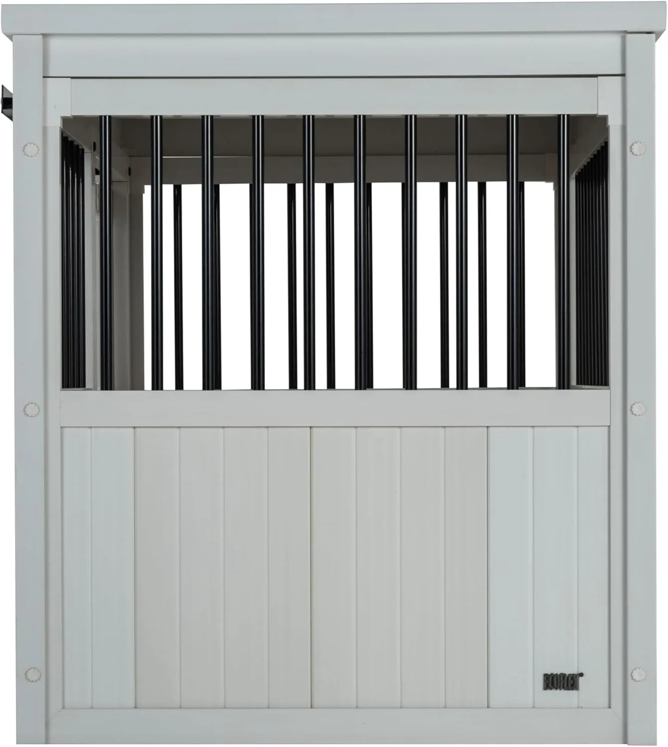 New Age Pet ECOFLEX Homestead Sliding Barn Door Furniture Style Dog Crate - Antique White, Large (EHDBC15-04L) - Stylish, Durable, Removable Cushions, Easy to Assemble.
