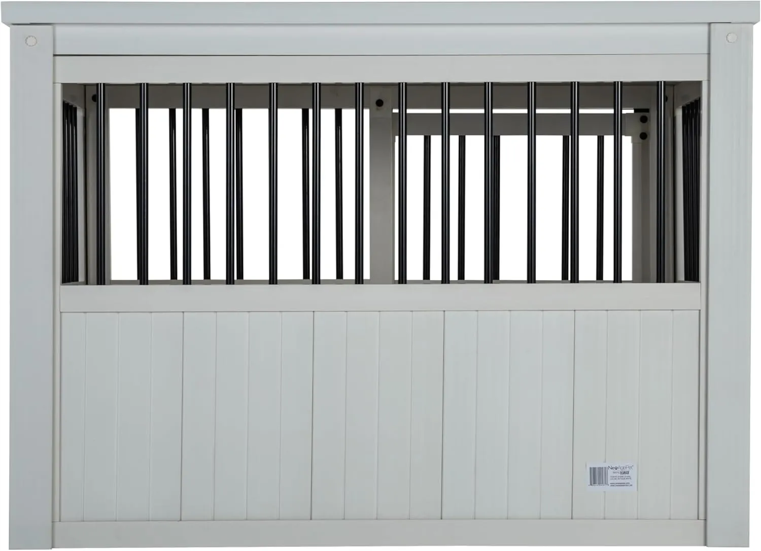 New Age Pet ECOFLEX Homestead Sliding Barn Door Furniture Style Dog Crate - Antique White, Large (EHDBC15-04L) - Stylish, Durable, Removable Cushions, Easy to Assemble.