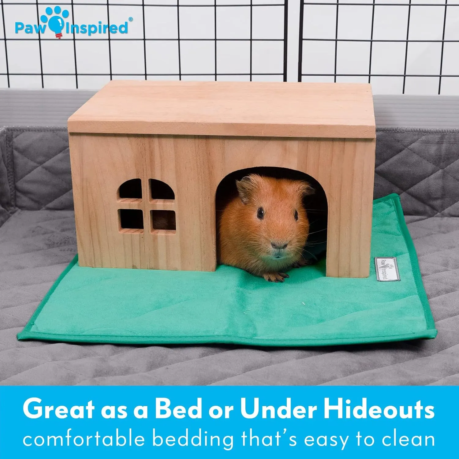 Paw Inspired Guinea Pig Cage Liner Pads | Washable Fleece Bedding, Waterproof Bottom | Super Absorbent Pee Pad or Pet Bed Mat for Guinea Pigs, Ferrets, Rabbits, Hamsters, Small Animals (12"x12", Blue)