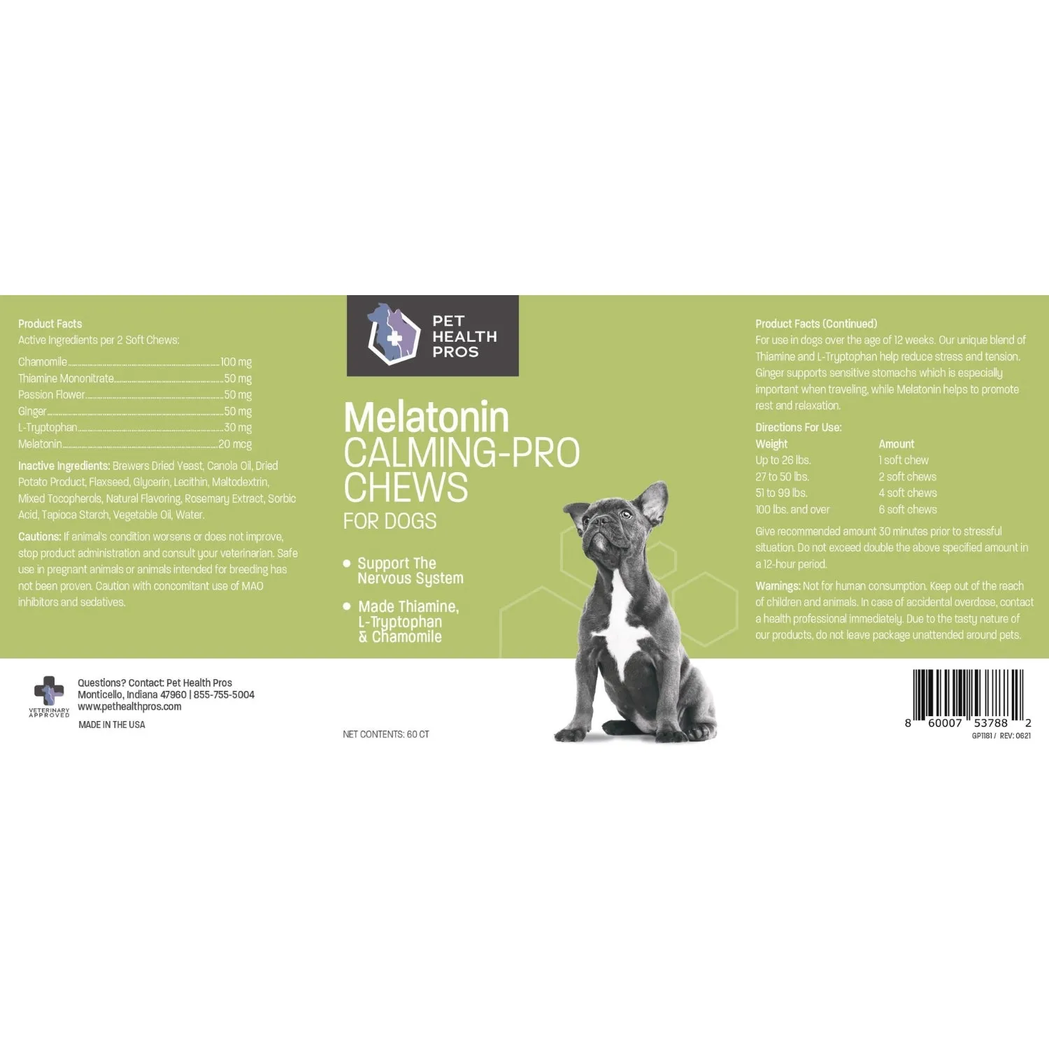 Pet Health Pros Dog Calming Treats; Anxiety Relief; Ginger, Melatonin; Stressful Situations; 60 Count; Natural Flavor