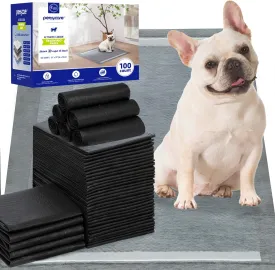 Pettycare Charcoal Puppy Pads Regular 22"x23" 100 Count, Leak-Proof Odor Control Thicken 6 Layers, Ultra Absorbent Quick Dry, Disposable Potty Training Pads with Anti-Slip Adhesive Sticky Tape