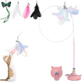 Puff Pet MeowMastery Toy, MeowMastery Cat Toy, Meow Mastery Teaser Wand - with 4 Types of Replacement Feathers, Interactive Cat Teaser, Exercise and Entertainment for Active Felines (Pink)