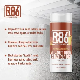 R86 Industrial All-Out Odor Eliminator, Removes Dead Animal Odor, Skunk Odor, Urine, Poop, Musty Basement & More  Natural Formula, Use Wet or Dry, Biodegradable
