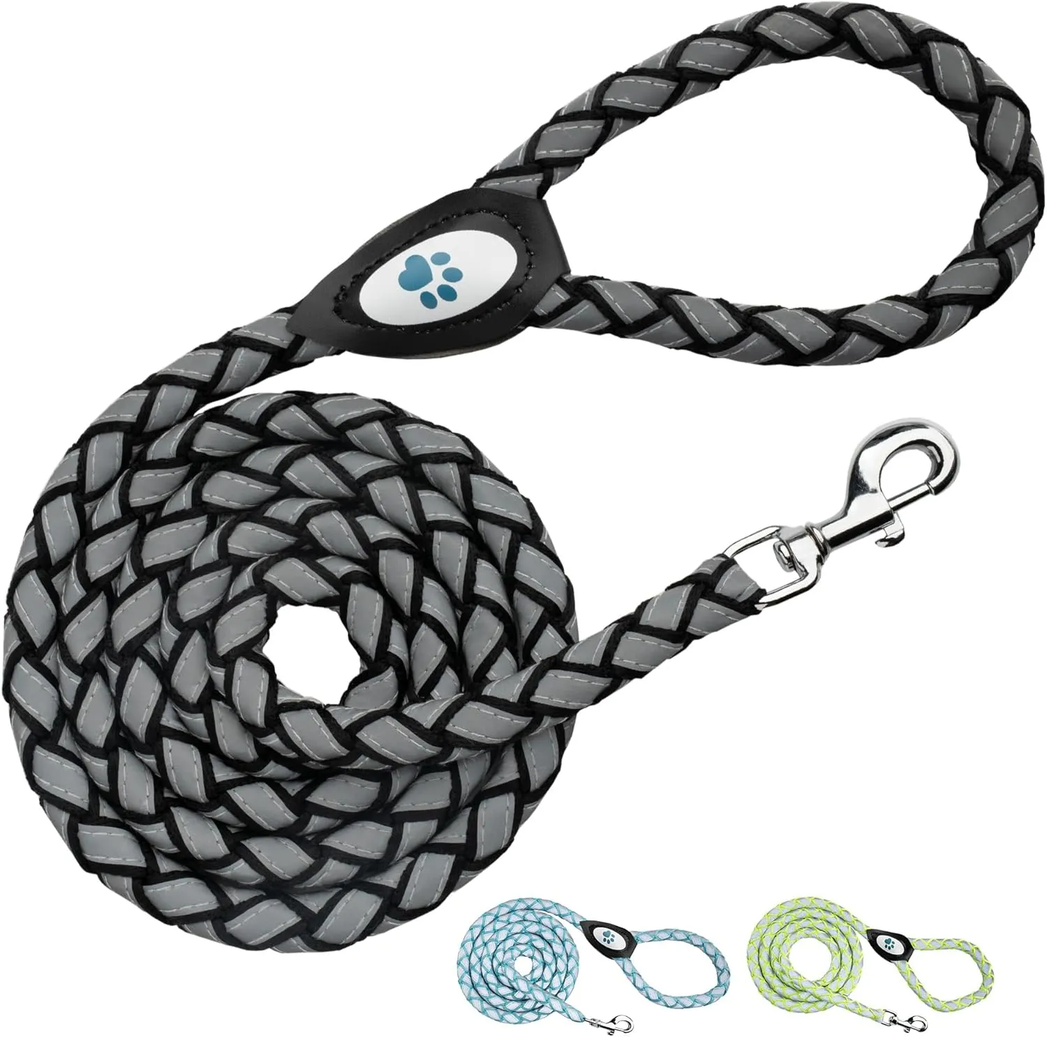 Reflective Dog Leash. Heavy Duty and Durable for Large and Medium Breeds. 6 Ft Long Rope, Tangle Free Braided Leash with Comfortable Handle (Black)