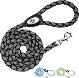 Reflective Dog Leash. Heavy Duty and Durable for Large and Medium Breeds. 6 Ft Long Rope, Tangle Free Braided Leash with Comfortable Handle (Black)