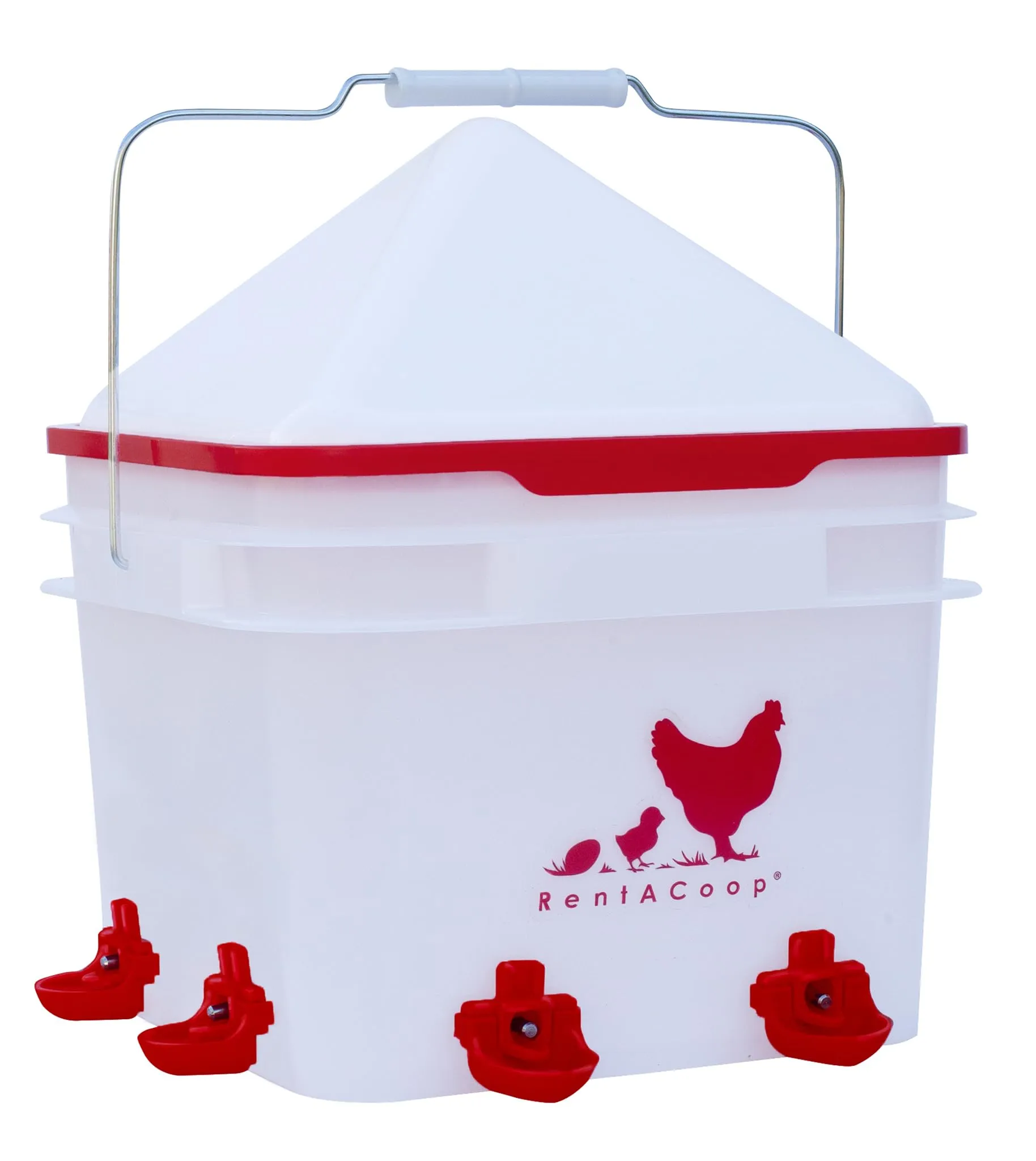 RentACoop 2 Gallon Chicken BPA-Free Plastic Bucket Waterer Set with 4 Horizontal Nipples - Corner Placement