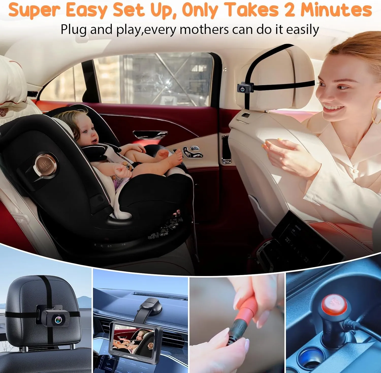 Rohent Baby Car Camera with Night Vision - HD 1080P Rear-Facing Car Seat Camera with 4.3'' Display, 360 Adjustable, Easy DIY Installation for Infant Safety, Fits SUVs, Trucks, Sedans