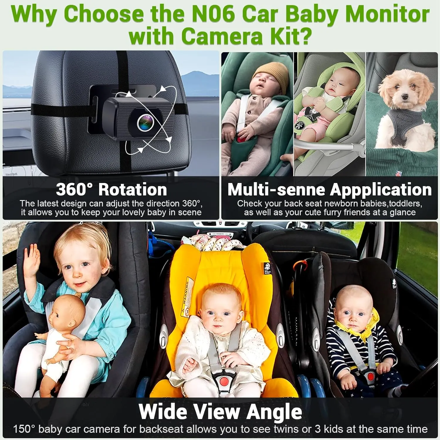 Rohent Baby Car Camera with Night Vision - HD 1080P Rear-Facing Car Seat Camera with 4.3'' Display, 360 Adjustable, Easy DIY Installation for Infant Safety, Fits SUVs, Trucks, Sedans