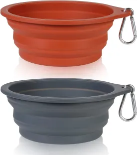 SLSON 2Pack Collapsible Dog Bowl,Integrated Molding Travel Bowl No Plastic Rim Pet Feeding Bowls for Walking Traveling Outdoors,600ML (Brown Grey)