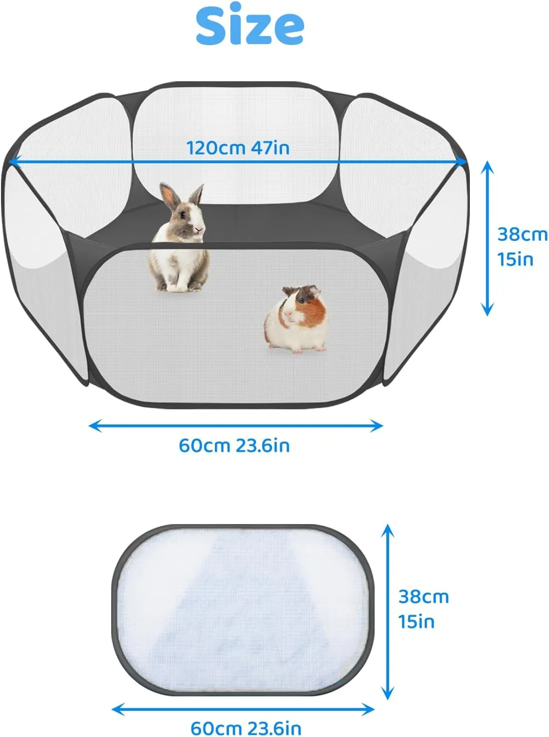 Small Animals C&C Cage Tent, Breathable & Transparent Pet Playpen Pop Open Outdoor/Indoor Exercise Fence, Portable Yard Fence for Guinea Pig, Rabbits, Hamster, Chinchillas and Hedgehogs