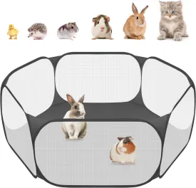 Small Animals C&C Cage Tent, Breathable & Transparent Pet Playpen Pop Open Outdoor/Indoor Exercise Fence, Portable Yard Fence for Guinea Pig, Rabbits, Hamster, Chinchillas and Hedgehogs