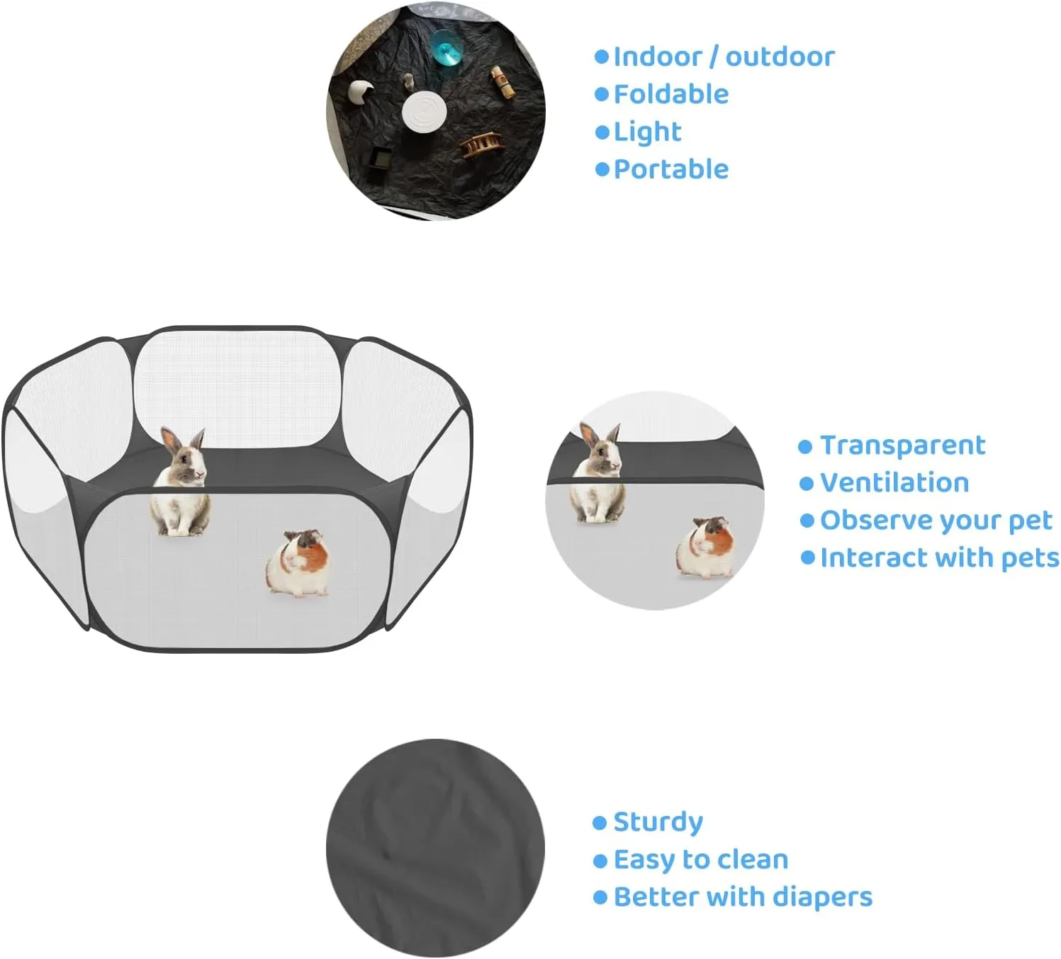 Small Animals C&C Cage Tent, Breathable & Transparent Pet Playpen Pop Open Outdoor/Indoor Exercise Fence, Portable Yard Fence for Guinea Pig, Rabbits, Hamster, Chinchillas and Hedgehogs