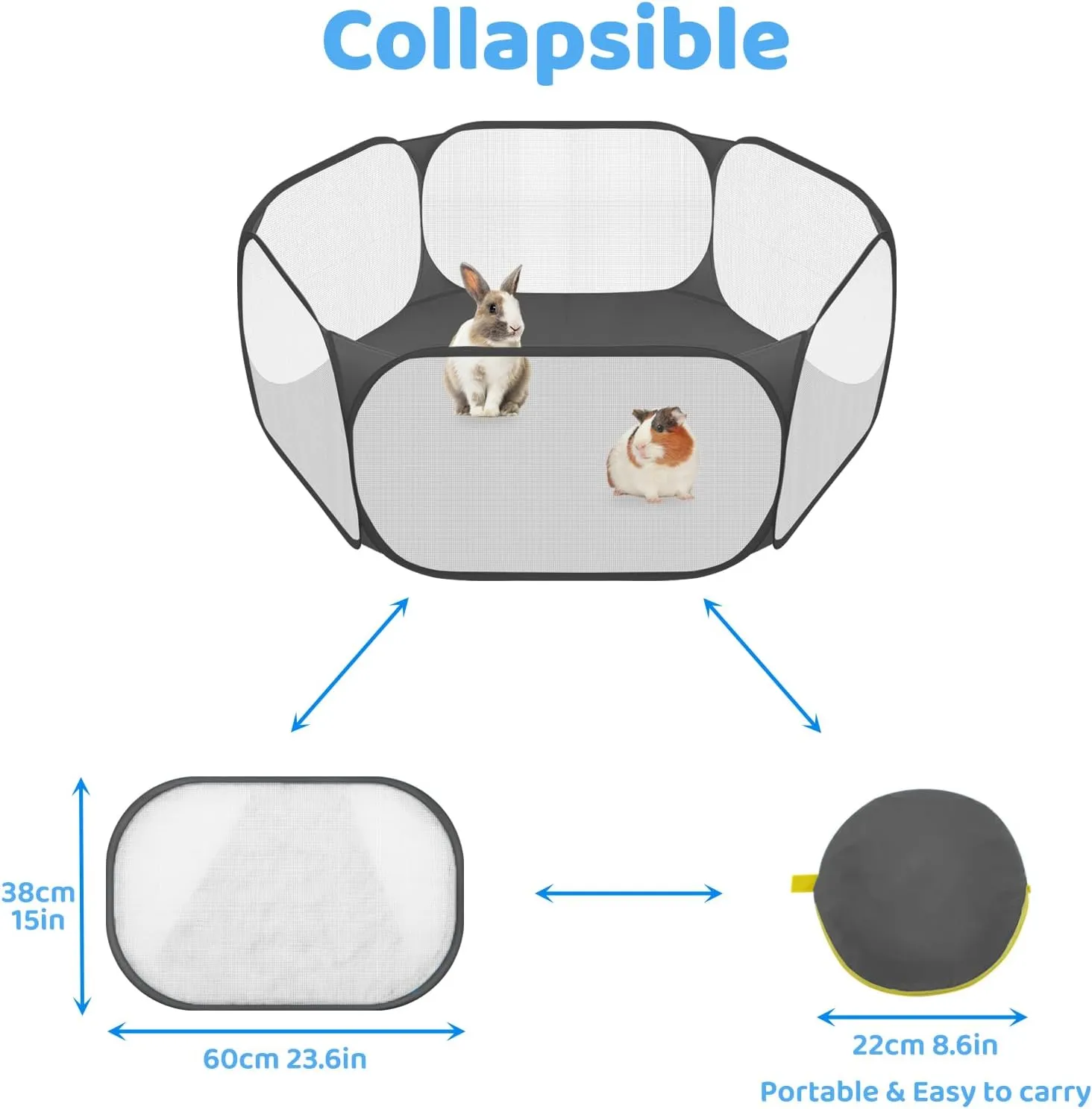 Small Animals C&C Cage Tent, Breathable & Transparent Pet Playpen Pop Open Outdoor/Indoor Exercise Fence, Portable Yard Fence for Guinea Pig, Rabbits, Hamster, Chinchillas and Hedgehogs