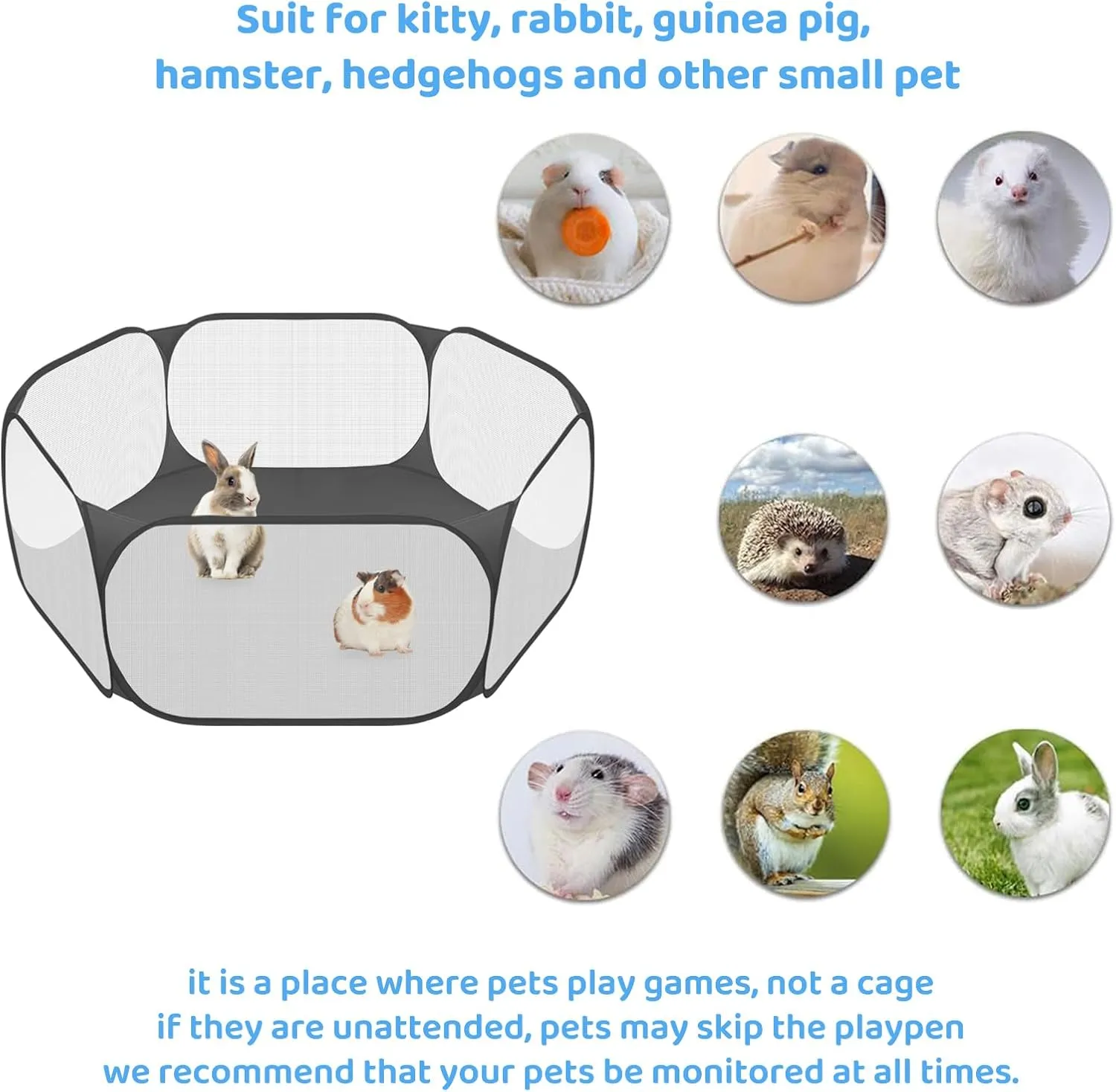 Small Animals C&C Cage Tent, Breathable & Transparent Pet Playpen Pop Open Outdoor/Indoor Exercise Fence, Portable Yard Fence for Guinea Pig, Rabbits, Hamster, Chinchillas and Hedgehogs