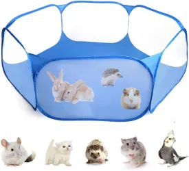 Small Animals Tent, Breathable Transparent Pet Playpen Pop Open Outdoor/Indoor Exercise Fence, Portable Yard Fence for Guinea Pig, Rabbit, Hamster, Chinchillas and Hedgehogs