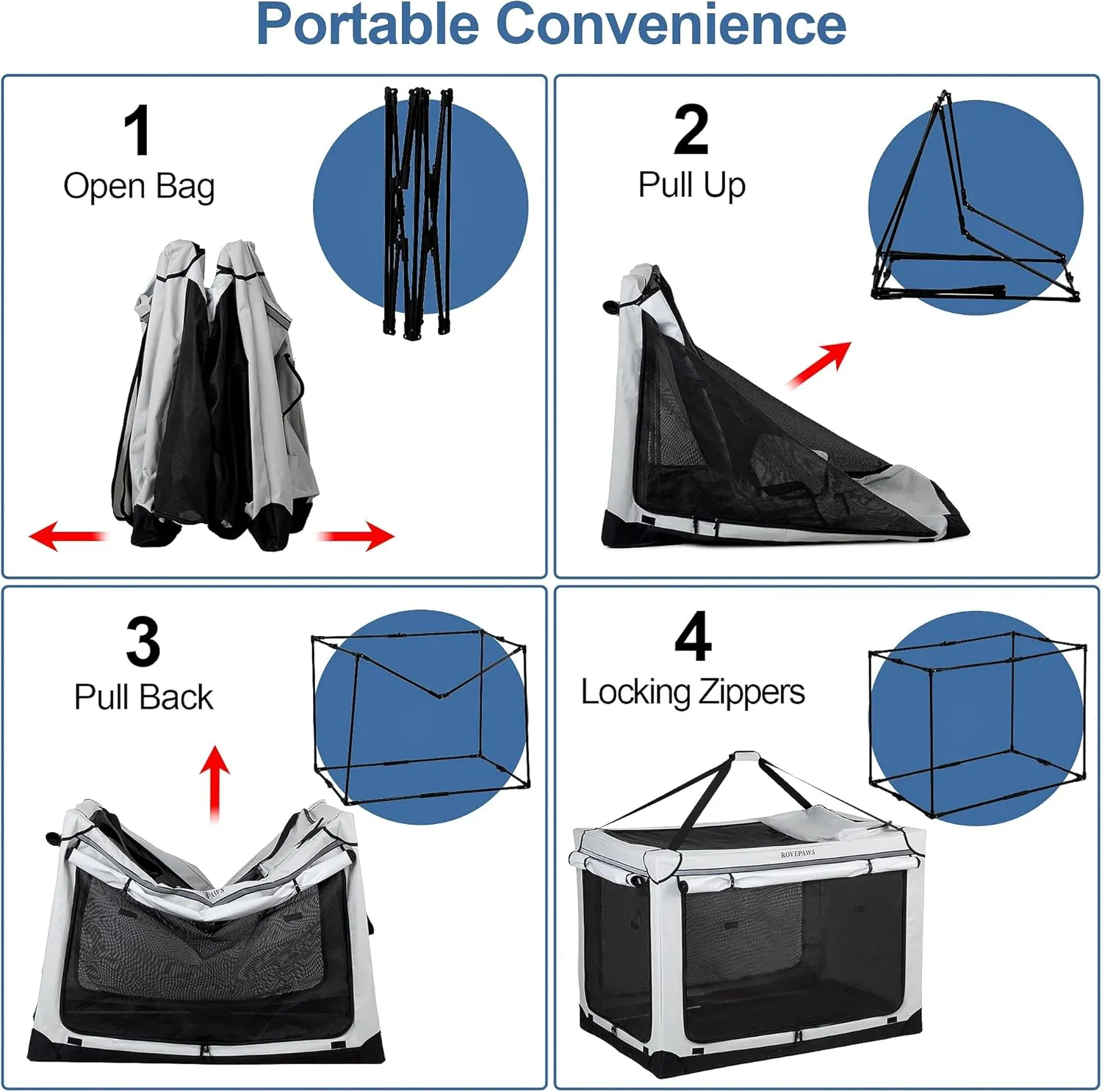 Soft Collapsible Dog Crate - 36 Inch Portable Travel Crate with Extra Space Indoor & Outdoor, 4-Door Foldable Pet Kennel with Durable Mesh Windows, Light Gray