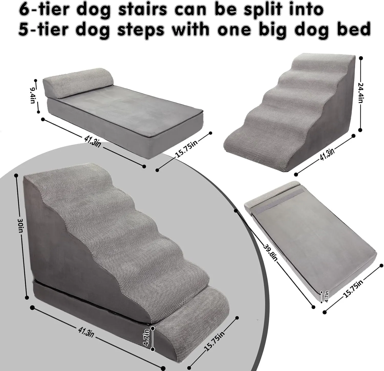 Soft Dog Stairs & Steps for High Beds 30 Inches Tall for Small Dogs, LitaiL Pet Stairs/Steps for Beds for Large Dogs 30 Inches High, Non-Slip Dog Ramps for Small Pet, for Older Cats Injured