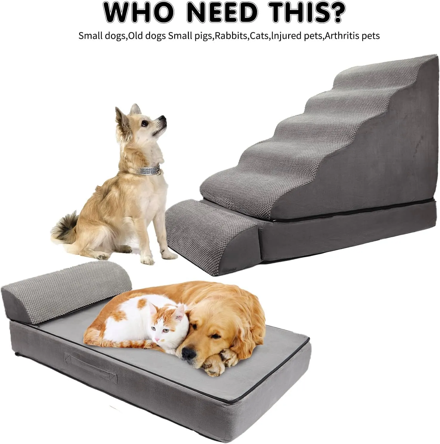 Soft Dog Stairs & Steps for High Beds 30 Inches Tall for Small Dogs, LitaiL Pet Stairs/Steps for Beds for Large Dogs 30 Inches High, Non-Slip Dog Ramps for Small Pet, for Older Cats Injured