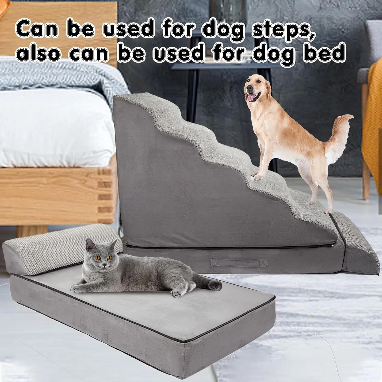 Soft Dog Stairs & Steps for High Beds 30 Inches Tall for Small Dogs, LitaiL Pet Stairs/Steps for Beds for Large Dogs 30 Inches High, Non-Slip Dog Ramps for Small Pet, for Older Cats Injured