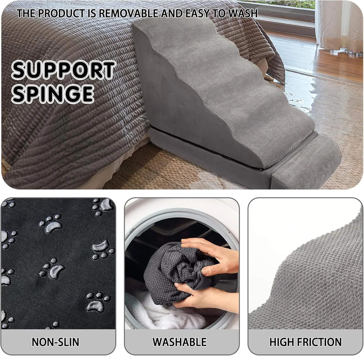 Soft Dog Stairs & Steps for High Beds 30 Inches Tall for Small Dogs, LitaiL Pet Stairs/Steps for Beds for Large Dogs 30 Inches High, Non-Slip Dog Ramps for Small Pet, for Older Cats Injured