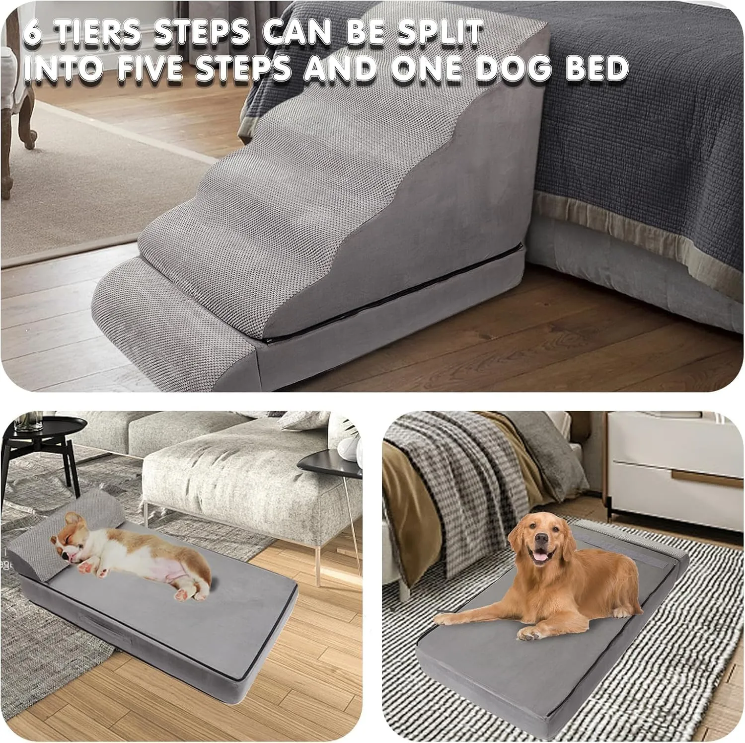 Soft Dog Stairs & Steps for High Beds 30 Inches Tall for Small Dogs, LitaiL Pet Stairs/Steps for Beds for Large Dogs 30 Inches High, Non-Slip Dog Ramps for Small Pet, for Older Cats Injured