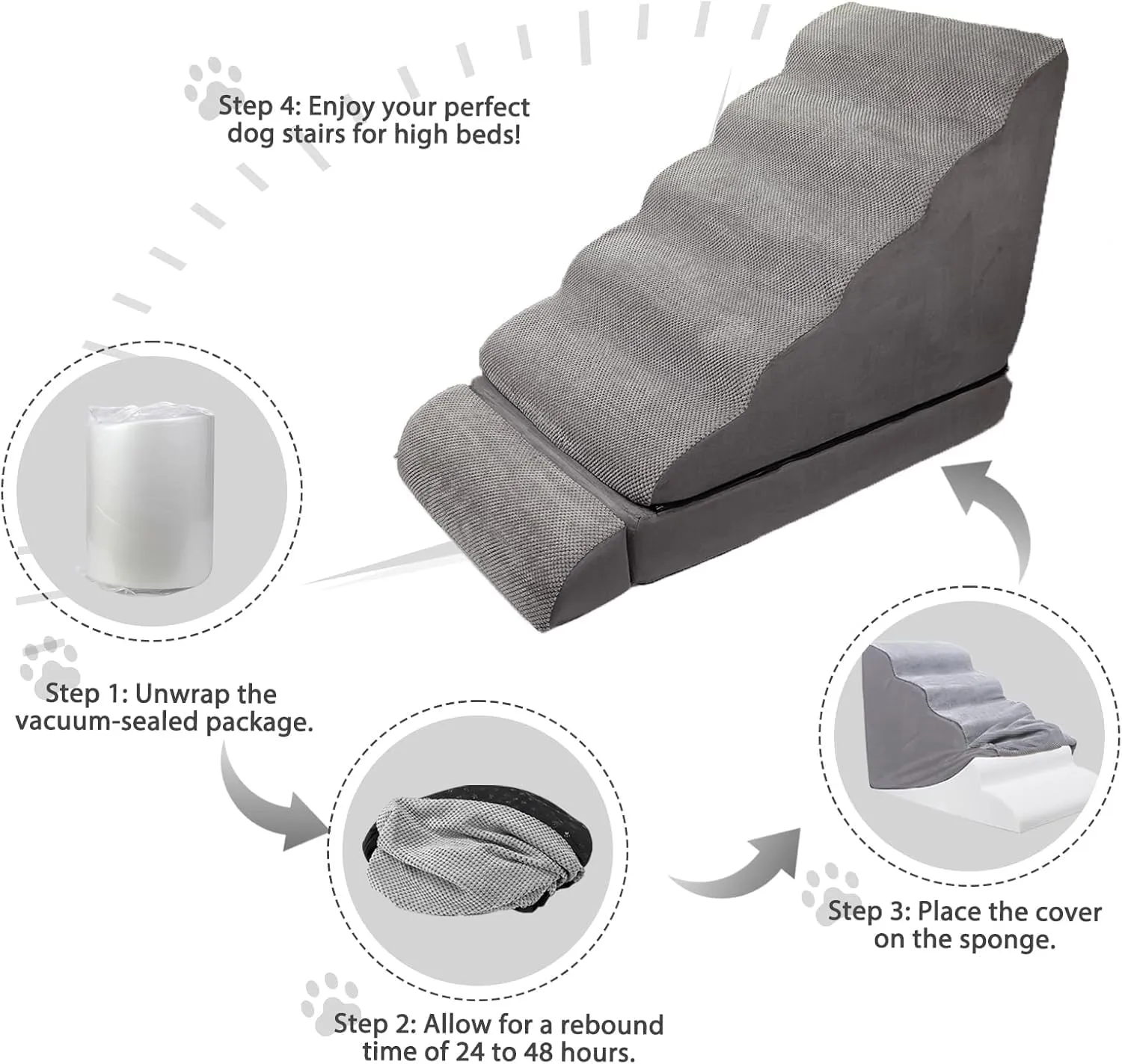 Soft Dog Stairs & Steps for High Beds 30 Inches Tall for Small Dogs, LitaiL Pet Stairs/Steps for Beds for Large Dogs 30 Inches High, Non-Slip Dog Ramps for Small Pet, for Older Cats Injured