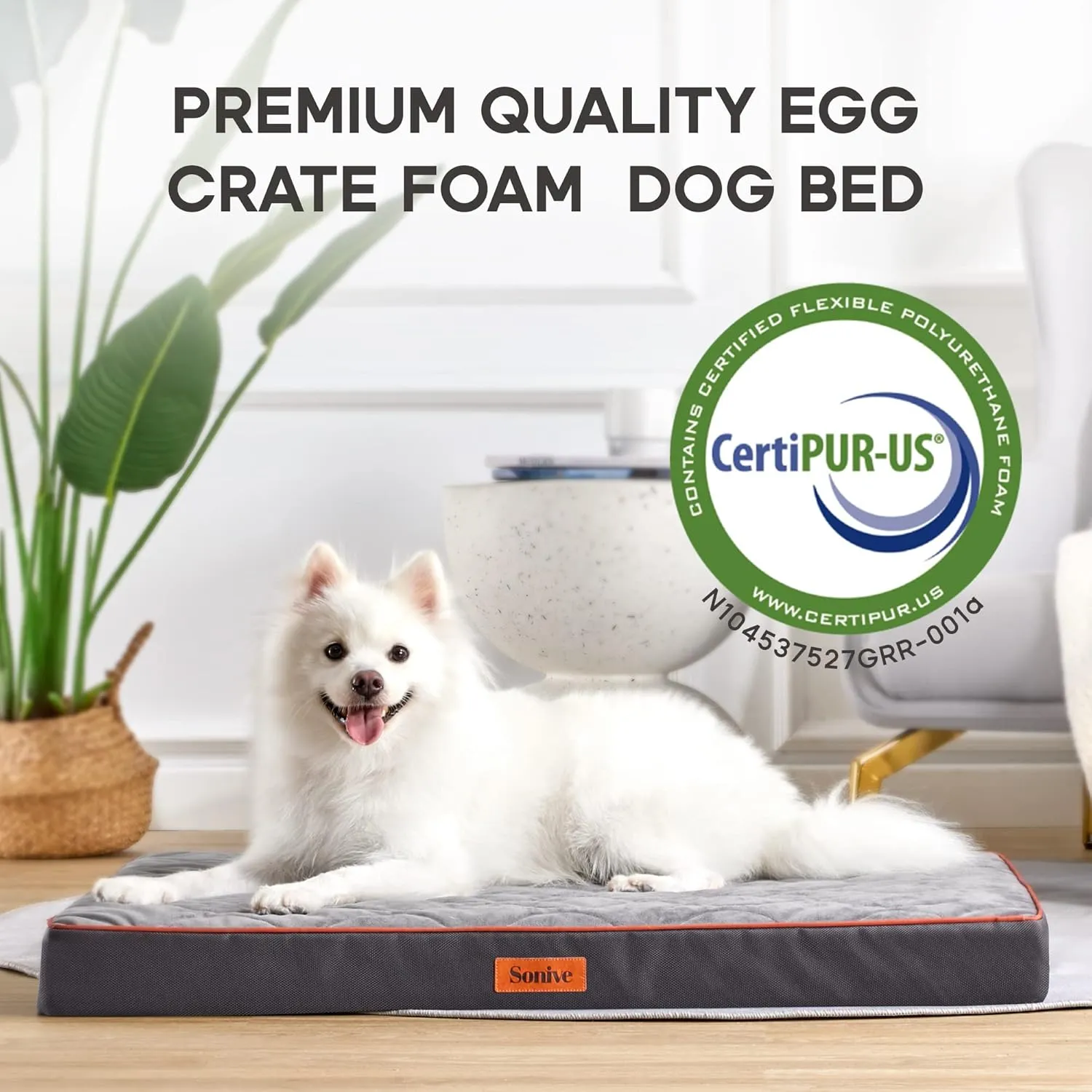 Sonive Large Size Dog & Cat Bed, Egg-Crate Foam Orthopedic Dog Bed, Waterproof Quilted Comfortable Pet Bed Indoor & Outdoor Use, Machine Washable & Removable Cover Non-Slip Grey Orange